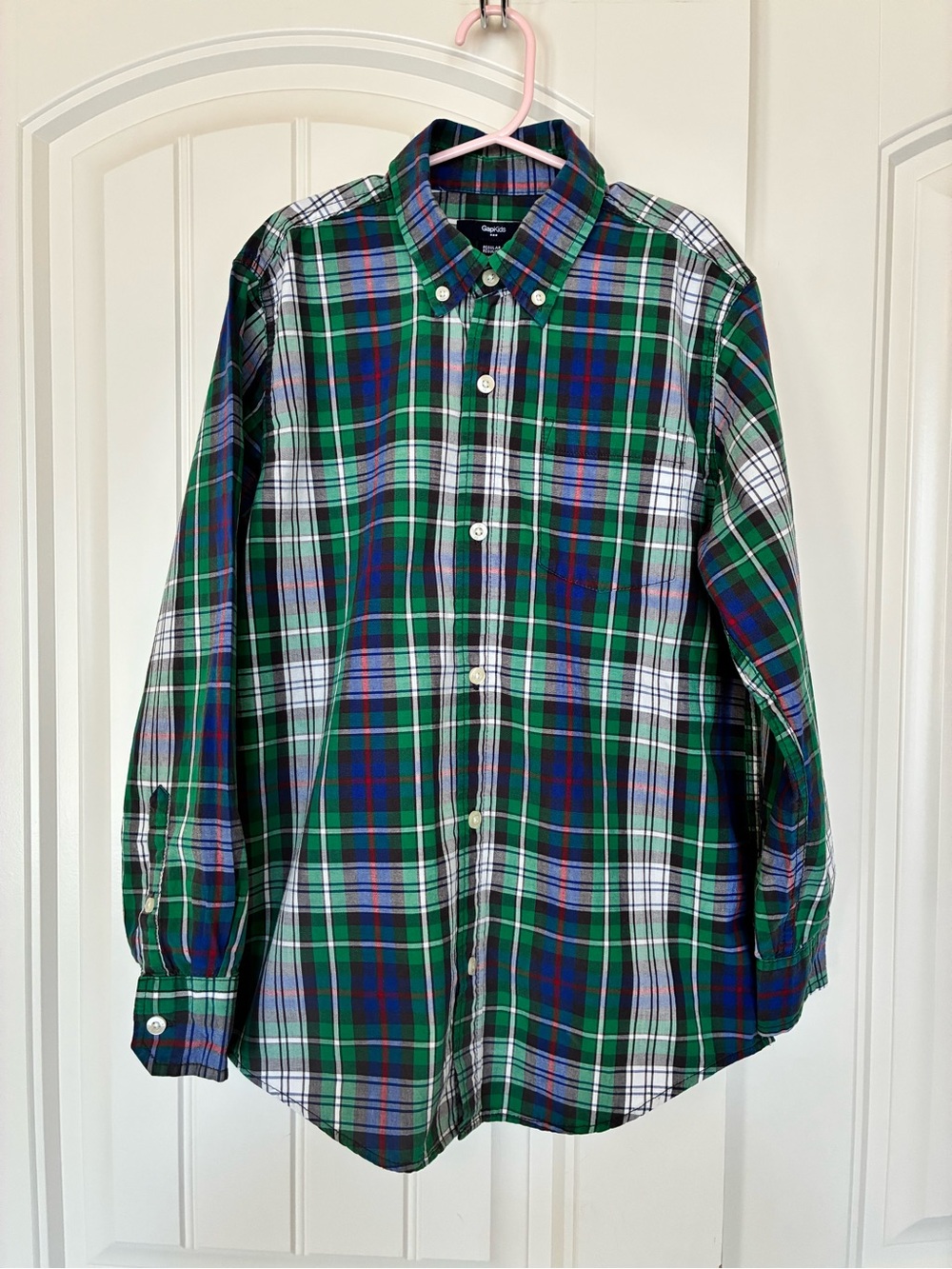 GAPkids Boys Green and Blue Plaid Button-Down Shirt